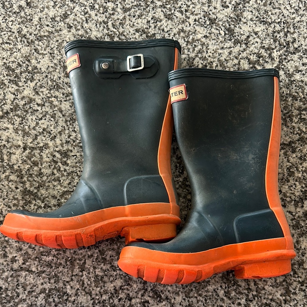 Hunter Dark Blue and Orange Rain Boots